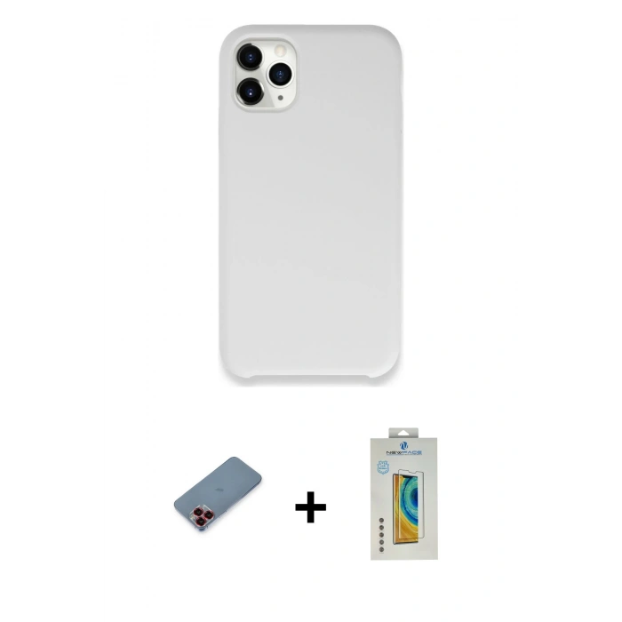 MARSİLYAN™- iPhone 11 Pro Kılıf Zirve Modern Özel Seri - Siyah Polymer Nano Ekran Koruyucu + Metal Kamera Lens Koruma Cam - KI