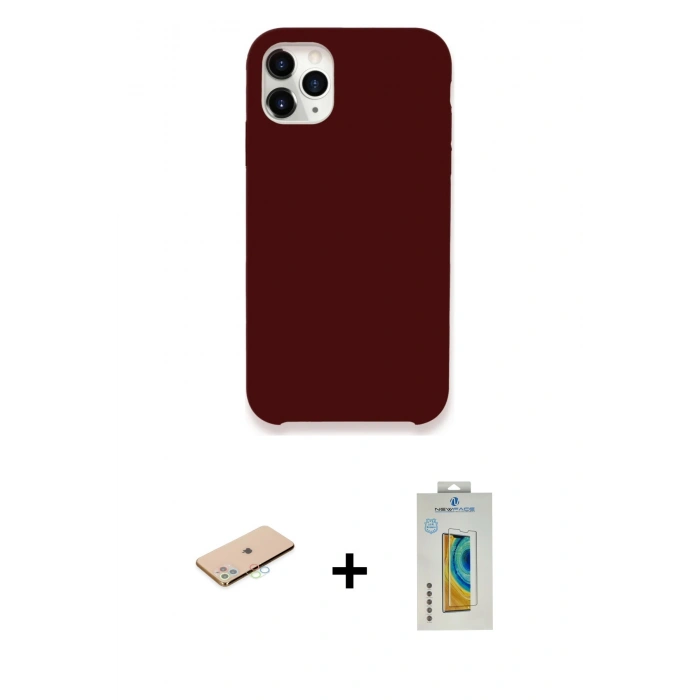 MARSİLYAN™- iPhone 11 Pro Kılıf Zirve Modern Özel Seri - Siyah Polymer Nano Ekran Koruyucu + Renkli Kamera Lens Koruma Cam - MI