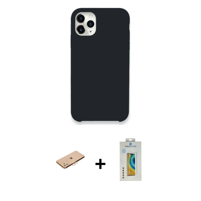 MARSİLYAN™- iPhone 11 Pro Kılıf Zirve Modern Özel Seri - Siyah Polymer Nano Ekran Koruyucu + Renkli Kamera Lens Koruma Cam - TU