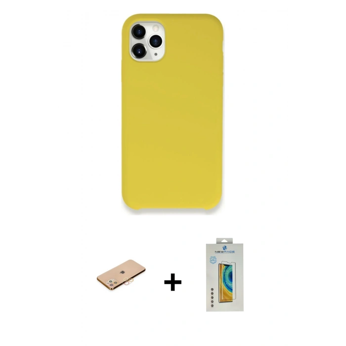 MARSİLYAN™- iPhone 11 Pro Kılıf Zirve Modern Özel Seri - Siyah Polymer Nano Ekran Koruyucu + Renkli Kamera Lens Koruma Cam - TU