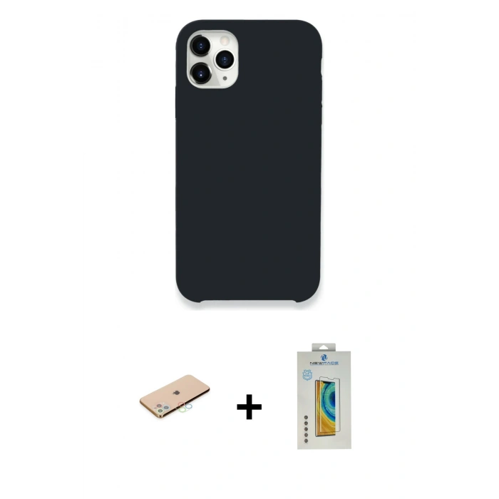 MARSİLYAN™- iPhone 11 Pro Kılıf Zirve Modern Özel Seri - Siyah Polymer Nano Ekran Koruyucu + Renkli Kamera Lens Koruma Cam - MI