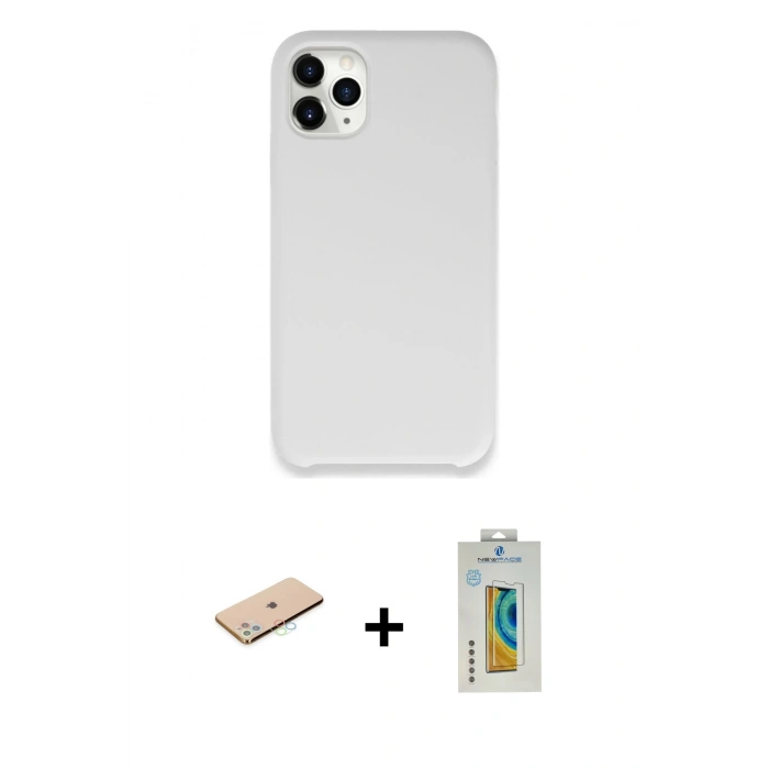 MARSİLYAN™- iPhone 11 Pro Kılıf Zirve Modern Özel Seri - Siyah Polymer Nano Ekran Koruyucu + Renkli Kamera Lens Koruma Cam - MI