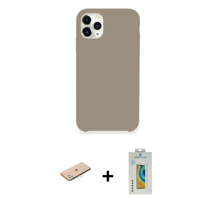 MARSİLYAN™- iPhone 11 Pro Kılıf Zirve Modern Özel Seri - Siyah Polymer Nano Ekran Koruyucu + Renkli Kamera Lens Koruma Cam - MI