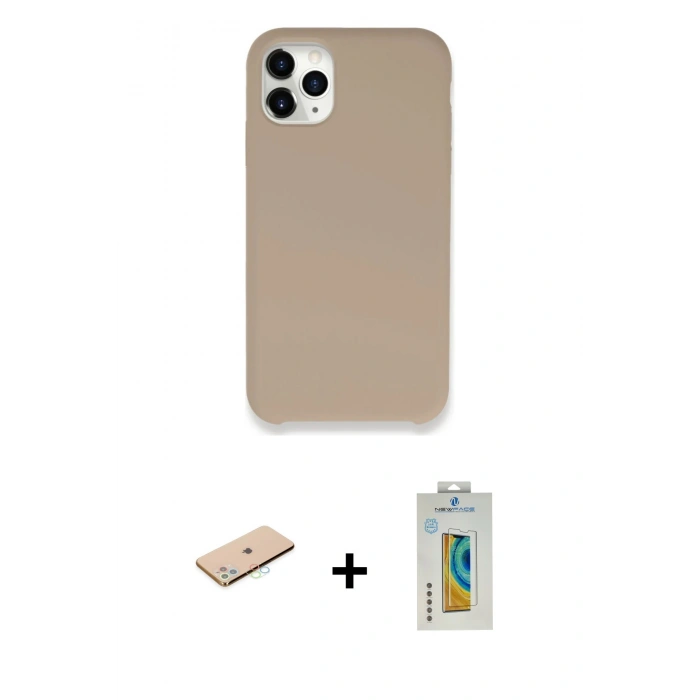 MARSİLYAN™- iPhone 11 Pro Kılıf Zirve Modern Özel Seri - Siyah Polymer Nano Ekran Koruyucu + Renkli Kamera Lens Koruma Cam - MI