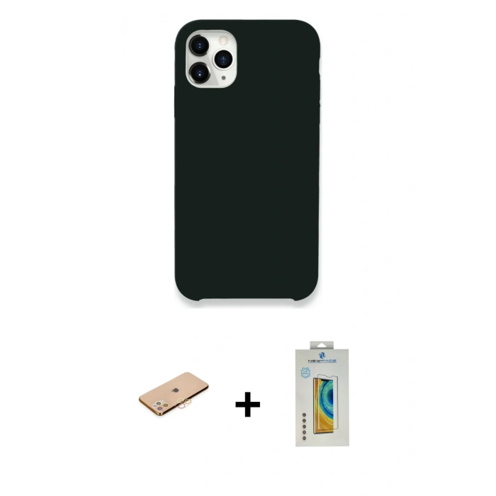 MARSİLYAN™- iPhone 11 Pro Kılıf Zirve Modern Özel Seri - Siyah Polymer Nano Ekran Koruyucu + Renkli Kamera Lens Koruma Cam - TU