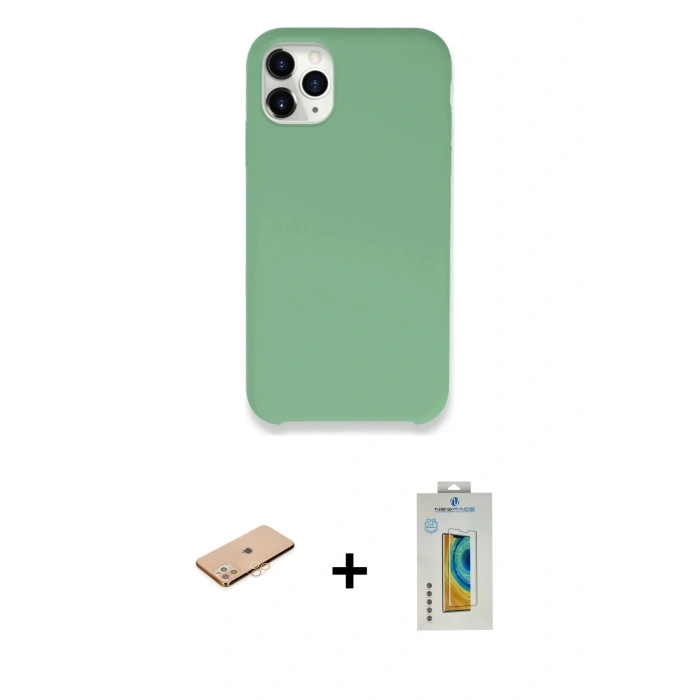 MARSİLYAN™- iPhone 11 Pro Kılıf Zirve Modern Özel Seri - Siyah Polymer Nano Ekran Koruyucu + Renkli Kamera Lens Koruma Cam - TU