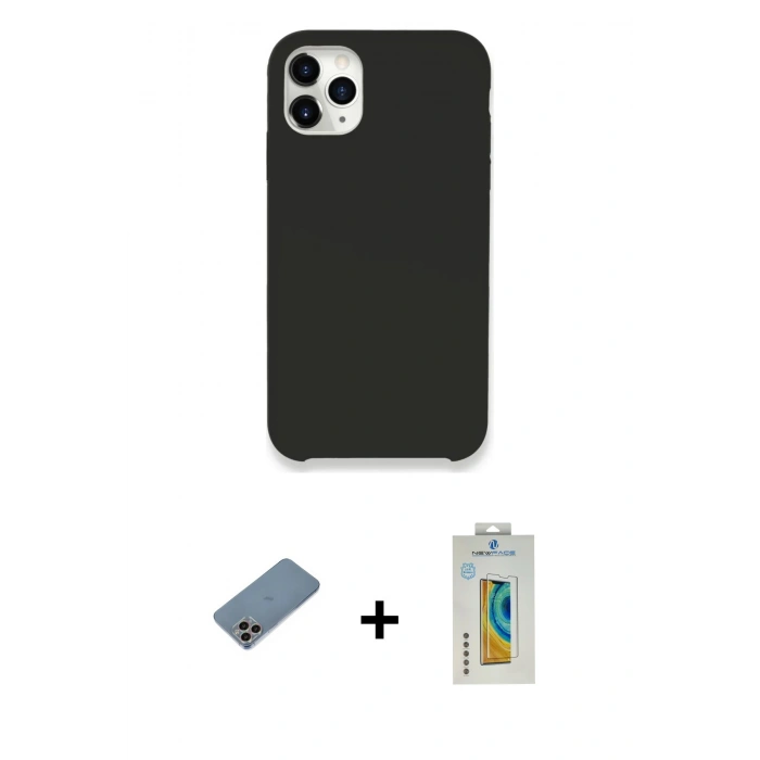 MARSİLYAN™- iPhone 11 Pro Kılıf Zirve Modern Özel Seri - Siyah Polymer Nano Ekran Koruyucu + Shine Kamera Lens Koruma Cam - GI