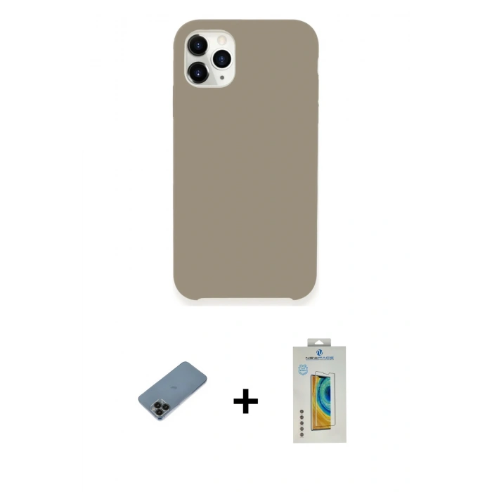 MARSİLYAN™- iPhone 11 Pro Kılıf Zirve Modern Özel Seri - Siyah Polymer Nano Ekran Koruyucu + Siyah Shine Kamera Lens Koruma Cam