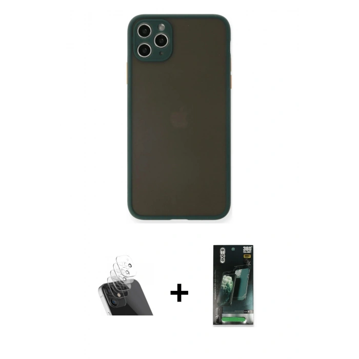 MARSİLYAN™- iPhone 11 Pro Max Kılıf Ahenk Çizgi Serisi - Şeffaf 360 Full Body Arka Koruyucu + Kamera Lens Koruma Cam - SF