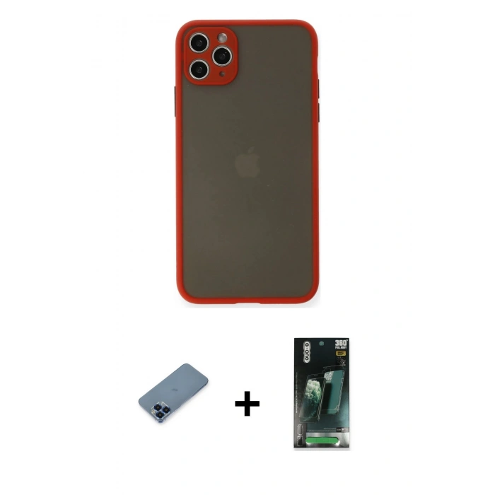 MARSİLYAN™- iPhone 11 Pro Max Kılıf Ahenk Çizgi Serisi - Şeffaf 360 Full Body Arka Koruyucu + Metal Kamera Lens Koruma Cam - MI