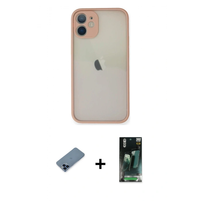 MARSİLYAN™- iPhone 11 Pro Max Kılıf Ahenk Çizgi Serisi - Şeffaf 360 Full Body Arka Koruyucu + Metal Kamera Lens Koruma Cam - MI