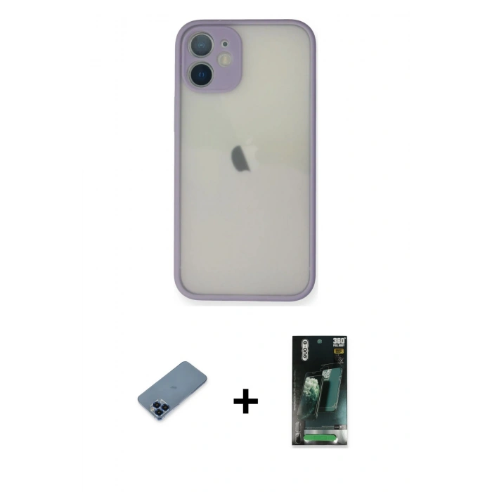 MARSİLYAN™- iPhone 11 Pro Max Kılıf Ahenk Çizgi Serisi - Şeffaf 360 Full Body Arka Koruyucu + Metal Kamera Lens Koruma Cam - MI