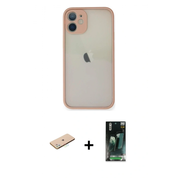MARSİLYAN™- iPhone 11 Pro Max Kılıf Ahenk Çizgi Serisi - Şeffaf 360 Full Body Arka Koruyucu + Mavi Renkli Kamera Lens Koruma Cam