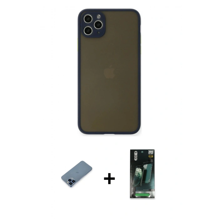 MARSİLYAN™- iPhone 11 Pro Max Kılıf Ahenk Çizgi Serisi - Şeffaf 360 Full Body Arka Koruyucu + Metal Kamera Lens Koruma Cam - MI