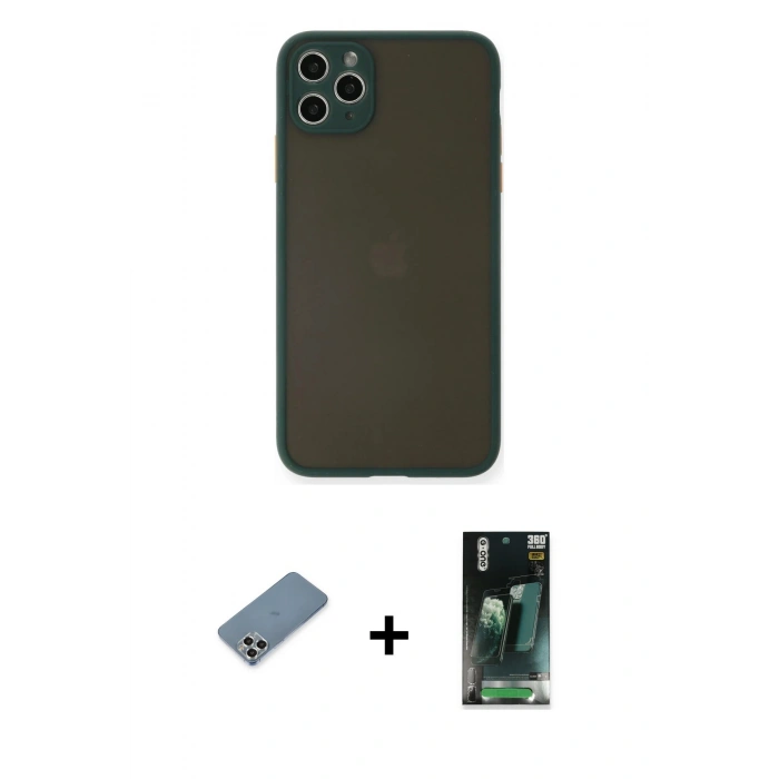 MARSİLYAN™- iPhone 11 Pro Max Kılıf Ahenk Çizgi Serisi - Şeffaf 360 Full Body Arka Koruyucu + Metal Kamera Lens Koruma Cam - GS