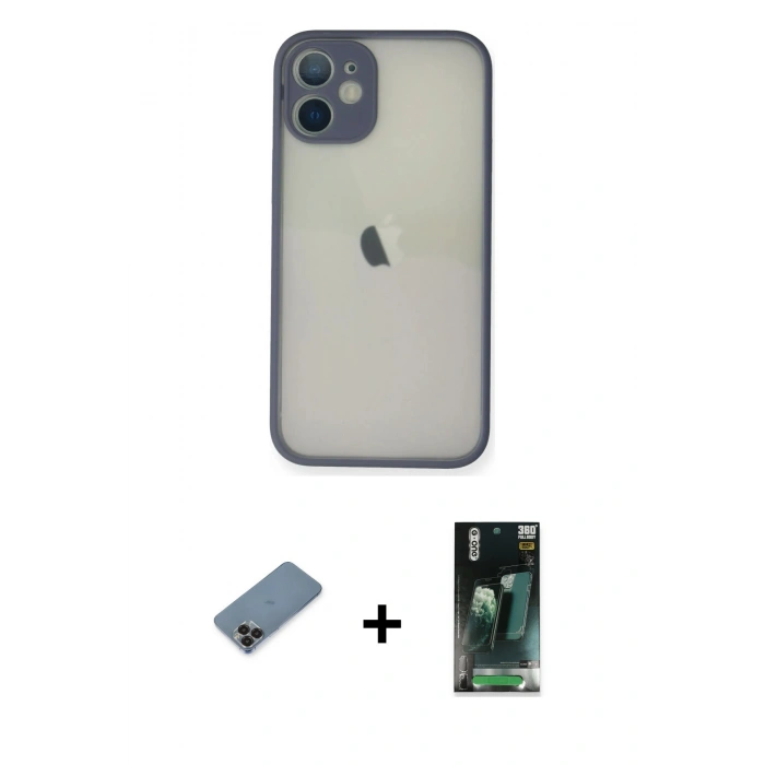 MARSİLYAN™- iPhone 11 Pro Max Kılıf Ahenk Çizgi Serisi - Şeffaf 360 Full Body Arka Koruyucu + Metal Kamera Lens Koruma Cam - SH