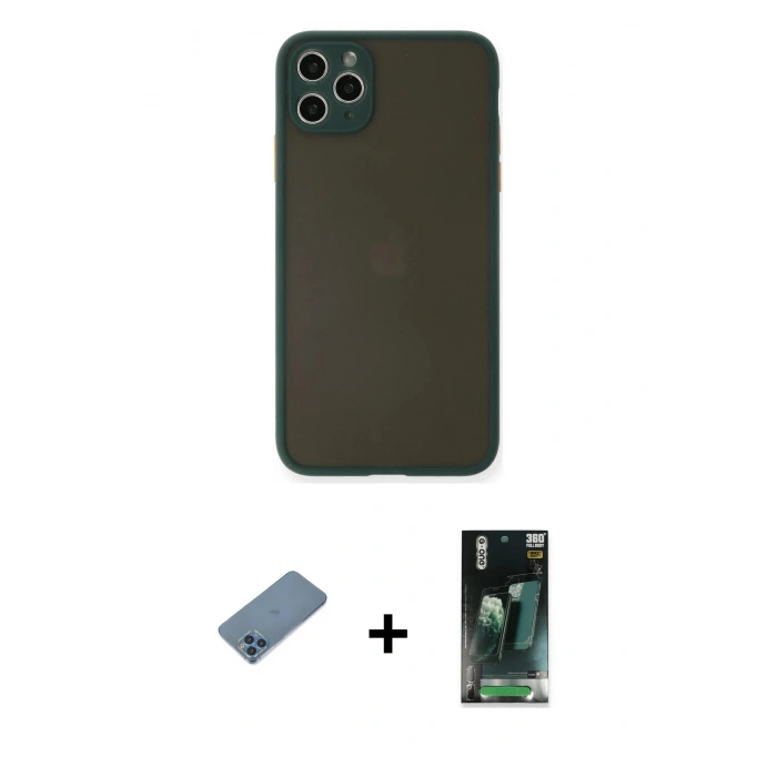 MARSİLYAN™- iPhone 11 Pro Max Kılıf Ahenk Çizgi Serisi - Şeffaf 360 Full Body Arka Koruyucu + Shine Kamera Lens Koruma Cam - MI