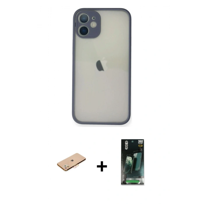 MARSİLYAN™- iPhone 11 Pro Max Kılıf Ahenk Çizgi Serisi - Şeffaf 360 Full Body Arka Koruyucu + Turuncu Renkli Kamera Lens Koruma Cam
