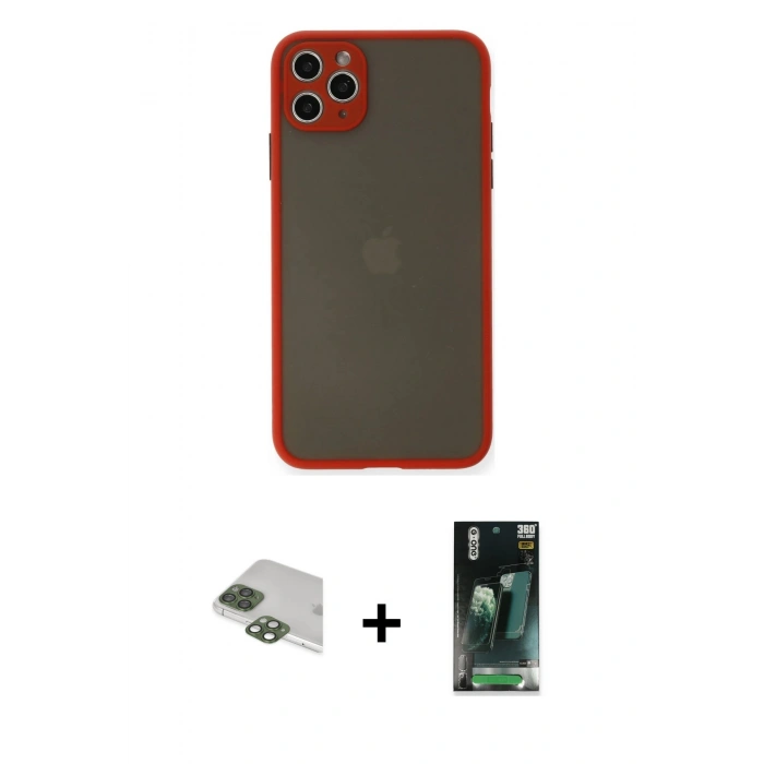 MARSİLYAN™- iPhone 11 Pro Max Kılıf Ahenk Çizgi Serisi - Şeffaf 360 Full Body Arka Koruyucu + Pers Alüminyum Kamera Lens - YL
