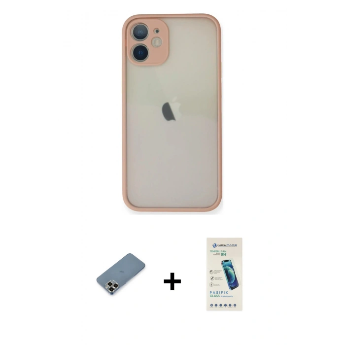 MARSİLYAN™- iPhone 11 Pro Max Kılıf Ahenk Çizgi Serisi - Şeffaf Pasifik Cam Ekran Koruyucu + Metal Kamera Lens Koruma Cam - GD