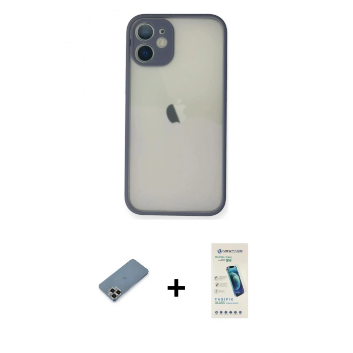 MARSİLYAN™- iPhone 11 Pro Max Kılıf Ahenk Çizgi Serisi - Şeffaf Pasifik Cam Ekran Koruyucu + Metal Kamera Lens Koruma Cam - GD