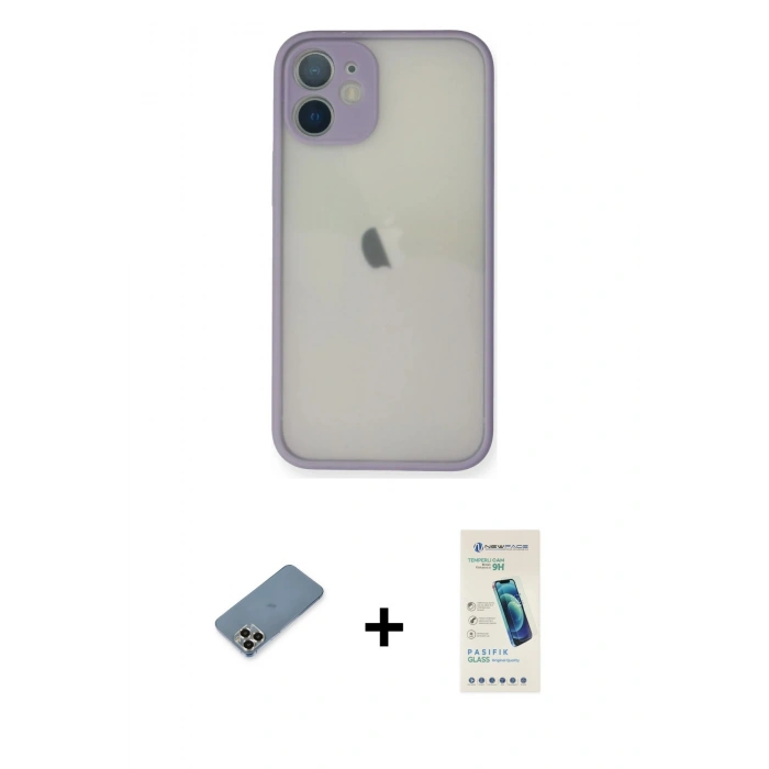 MARSİLYAN™- iPhone 11 Pro Max Kılıf Ahenk Çizgi Serisi - Şeffaf Pasifik Cam Ekran Koruyucu + Metal Kamera Lens Koruma Cam - GD