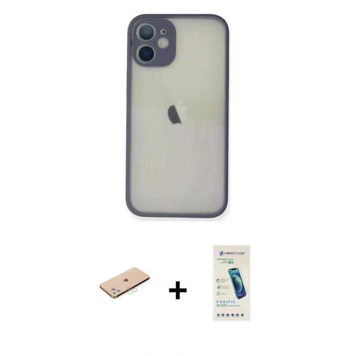 MARSİLYAN™- iPhone 11 Pro Max Kılıf Ahenk Çizgi Serisi - Şeffaf Pasifik Cam Ekran Koruyucu + Renkli Kamera Lens Koruma Cam - MI