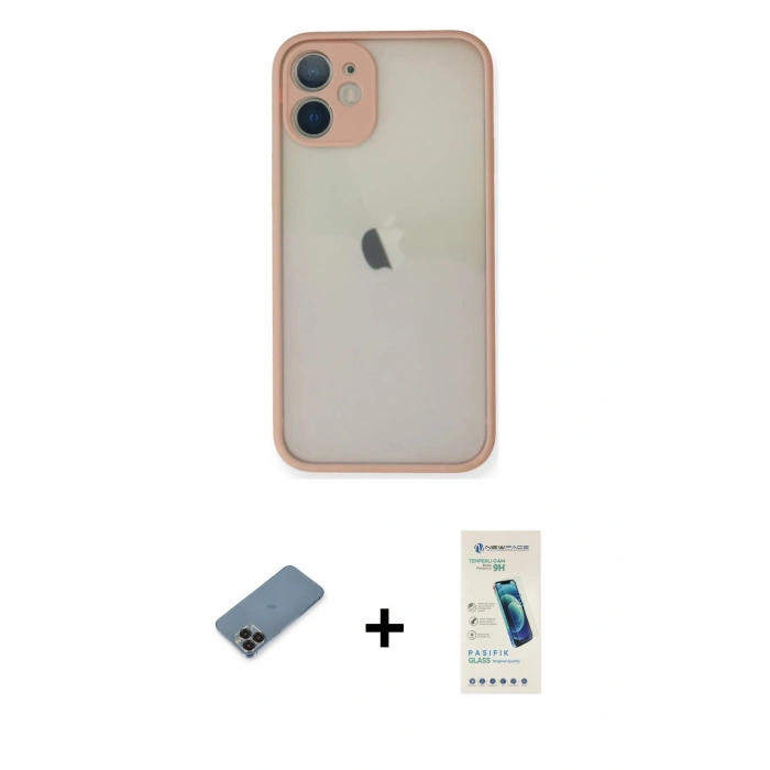 MARSİLYAN™- iPhone 11 Pro Max Kılıf Ahenk Çizgi Serisi - Şeffaf Pasifik Cam Ekran Koruyucu + Metal Kamera Lens Koruma Cam - SH
