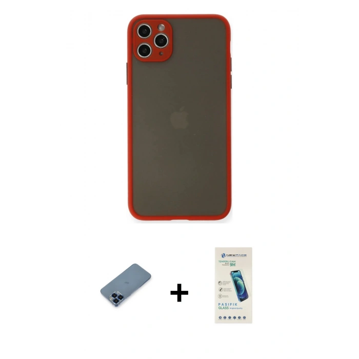 MARSİLYAN™- iPhone 11 Pro Max Kılıf Ahenk Çizgi Serisi - Şeffaf Pasifik Cam Ekran Koruyucu + Metal Kamera Lens Koruma Cam - MI