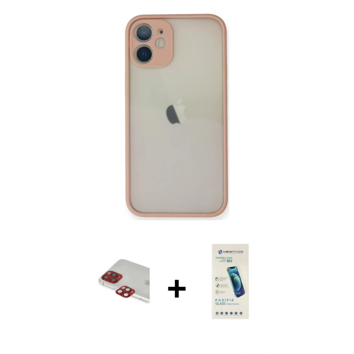 MARSİLYAN™- iPhone 11 Pro Max Kılıf Ahenk Çizgi Serisi - Şeffaf Pasifik Cam Ekran Koruyucu + Pers Alüminyum Kamera Lens - KI