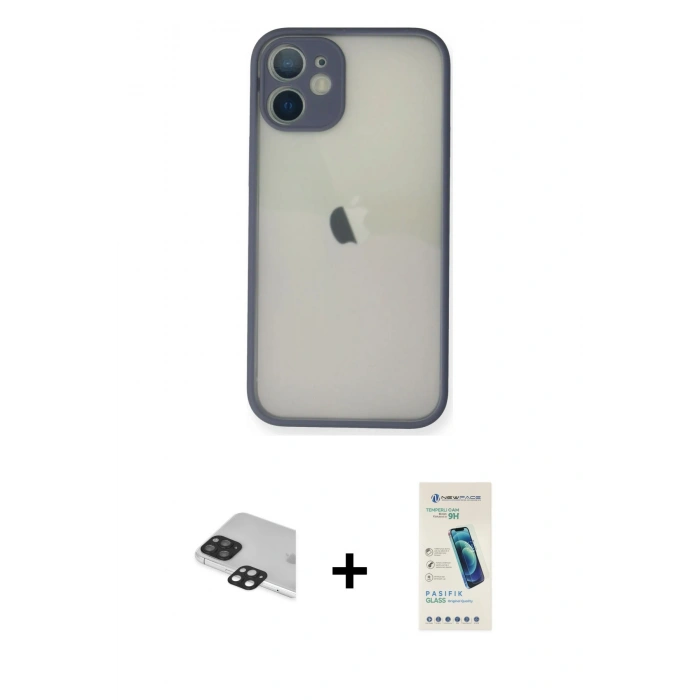 MARSİLYAN™- iPhone 11 Pro Max Kılıf Ahenk Çizgi Serisi - Şeffaf Pasifik Cam Ekran Koruyucu + Pers Alüminyum Kamera Lens - SH