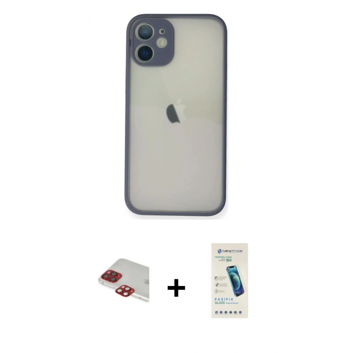 MARSİLYAN™- iPhone 11 Pro Max Kılıf Ahenk Çizgi Serisi - Şeffaf Pasifik Cam Ekran Koruyucu + Pers Alüminyum Kamera Lens - KI
