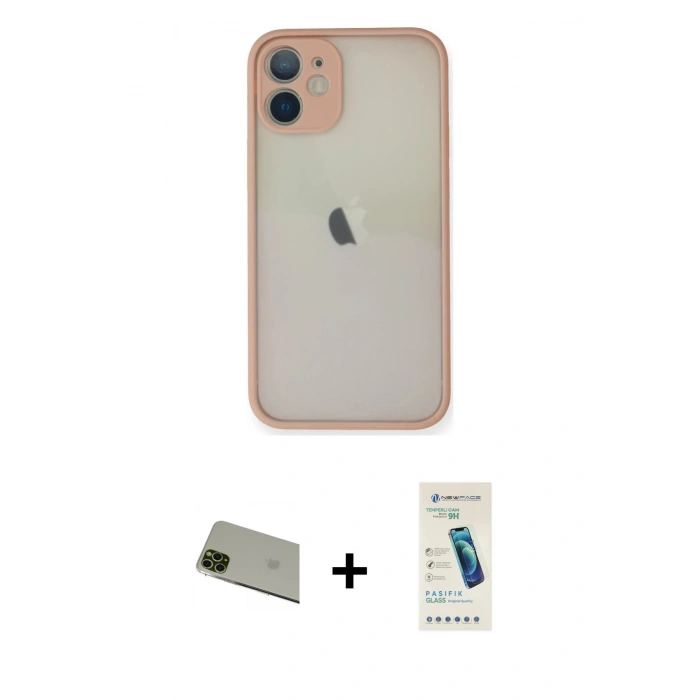 MARSİLYAN™- iPhone 11 Pro Max Kılıf Ahenk Çizgi Serisi - Şeffaf Pasifik Cam Ekran Koruyucu + Rainbow Kamera Lens Koruma Cam - YL