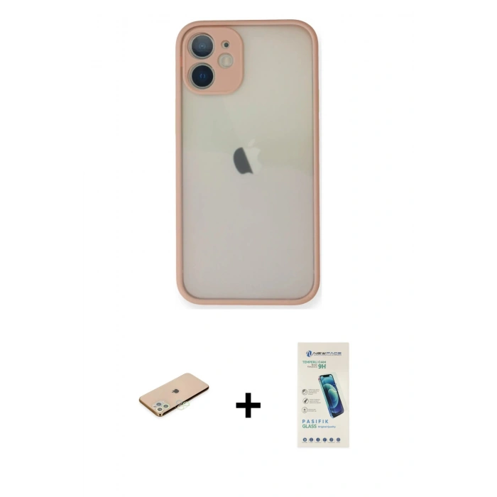 MARSİLYAN™- iPhone 11 Pro Max Kılıf Ahenk Çizgi Serisi - Şeffaf Pasifik Cam Ekran Koruyucu + Renkli Kamera Lens Koruma Cam - YL