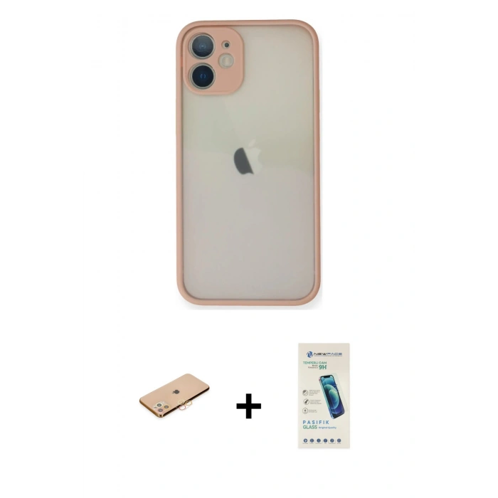 MARSİLYAN™- iPhone 11 Pro Max Kılıf Ahenk Çizgi Serisi - Şeffaf Pasifik Cam Ekran Koruyucu + Renkli Kamera Lens Koruma Cam - TU