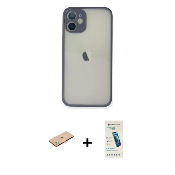 MARSİLYAN™- iPhone 11 Pro Max Kılıf Ahenk Çizgi Serisi - Şeffaf Pasifik Cam Ekran Koruyucu + Renkli Kamera Lens Koruma Cam - TU