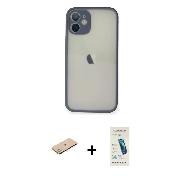 MARSİLYAN™- iPhone 11 Pro Max Kılıf Ahenk Çizgi Serisi - Şeffaf Pasifik Cam Ekran Koruyucu + Renkli Kamera Lens Koruma Cam - YL