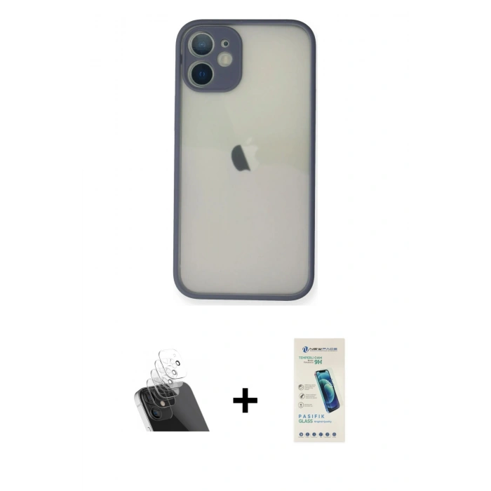 MARSİLYAN™- iPhone 11 Pro Max Kılıf Ahenk Çizgi Serisi - Şeffaf Pasifik Cam Ekran Koruyucu + Kamera Lens Koruma Cam - SF