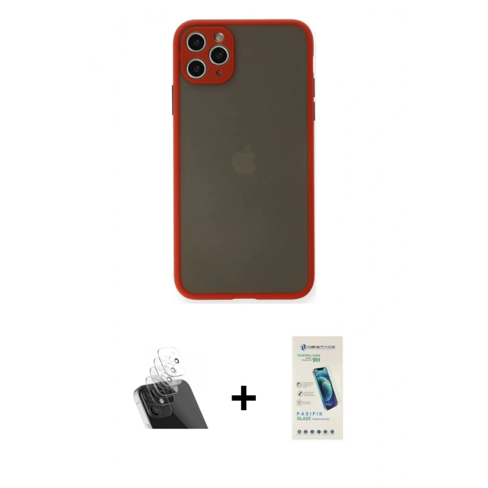 MARSİLYAN™- iPhone 11 Pro Max Kılıf Ahenk Çizgi Serisi - Şeffaf Pasifik Cam Ekran Koruyucu + Kamera Lens Koruma Cam - SF