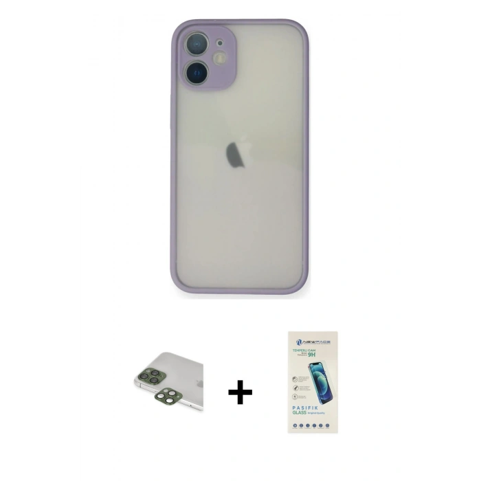MARSİLYAN™- iPhone 11 Pro Max Kılıf Ahenk Çizgi Serisi - Şeffaf Pasifik Cam Ekran Koruyucu + Pers Alüminyum Kamera Lens - YL
