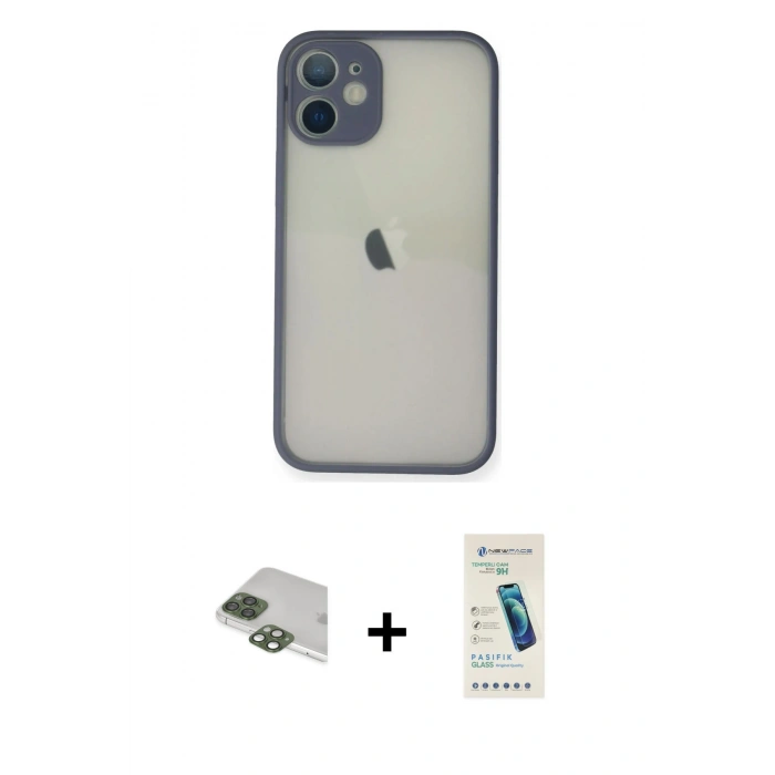 MARSİLYAN™- iPhone 11 Pro Max Kılıf Ahenk Çizgi Serisi - Şeffaf Pasifik Cam Ekran Koruyucu + Pers Alüminyum Kamera Lens - YL