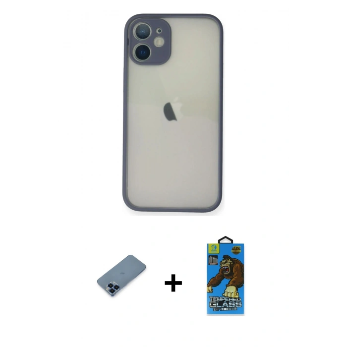MARSİLYAN™- iPhone 11 Pro Max Kılıf Ahenk Çizgi Serisi - Siyah 18D Cam Ekran Koruyucu + Metal Kamera Lens Koruma Cam - MI