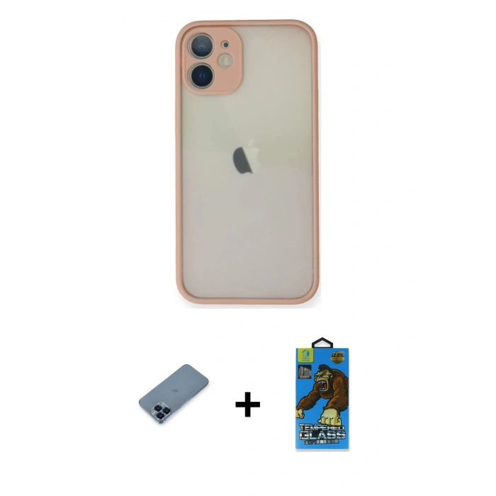 MARSİLYAN™- iPhone 11 Pro Max Kılıf Ahenk Çizgi Serisi - Siyah 18D Cam Ekran Koruyucu + Metal Kamera Lens Koruma Cam - MI