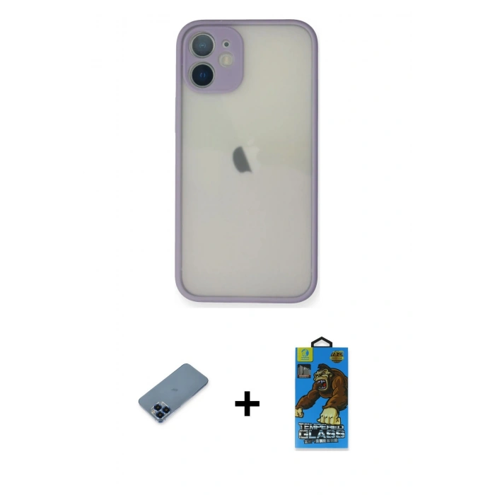 MARSİLYAN™- iPhone 11 Pro Max Kılıf Ahenk Çizgi Serisi - Siyah 18D Cam Ekran Koruyucu + Metal Kamera Lens Koruma Cam - MI