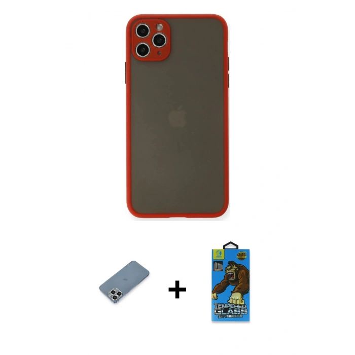 MARSİLYAN™- iPhone 11 Pro Max Kılıf Ahenk Çizgi Serisi - Siyah 18D Cam Ekran Koruyucu + Metal Kamera Lens Koruma Cam - GS