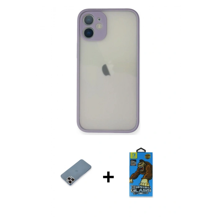 MARSİLYAN™- iPhone 11 Pro Max Kılıf Ahenk Çizgi Serisi - Siyah 18D Cam Ekran Koruyucu + Metal Kamera Lens Koruma Cam - MR