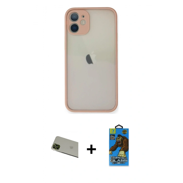 MARSİLYAN™- iPhone 11 Pro Max Kılıf Ahenk Çizgi Serisi - Siyah 18D Cam Ekran Koruyucu + Rainbow Kamera Lens Koruma Cam - YL