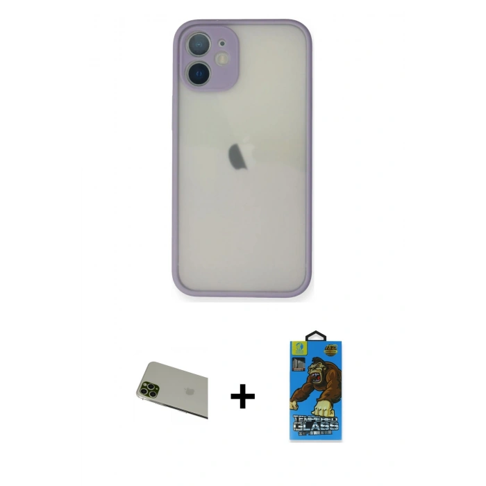MARSİLYAN™- iPhone 11 Pro Max Kılıf Ahenk Çizgi Serisi - Siyah 18D Cam Ekran Koruyucu + Rainbow Kamera Lens Koruma Cam - YL