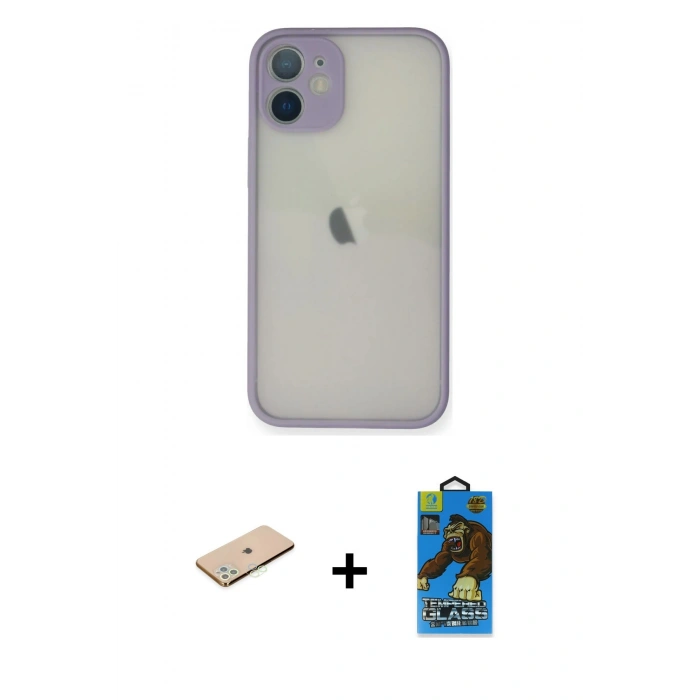 MARSİLYAN™- iPhone 11 Pro Max Kılıf Ahenk Çizgi Serisi - Siyah 18D Cam Ekran Koruyucu + Renkli Kamera Lens Koruma Cam - YL