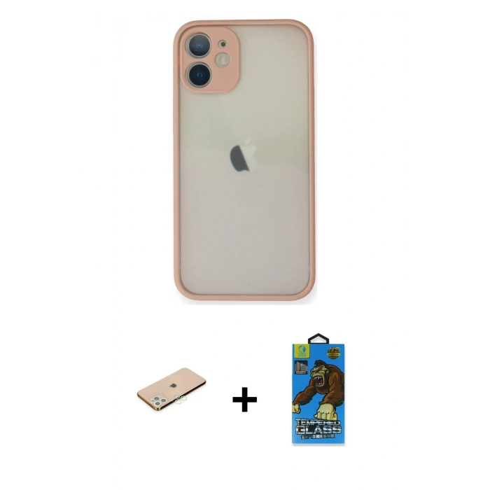 MARSİLYAN™- iPhone 11 Pro Max Kılıf Ahenk Çizgi Serisi - Siyah 18D Cam Ekran Koruyucu + Renkli Kamera Lens Koruma Cam - YL